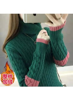 High-neck Thickened Wool Coat Women Autumn Winter Style Warm Long Sleeve Innerwear Base Knitted Shirt Urban Style Green [velvet thickened version]