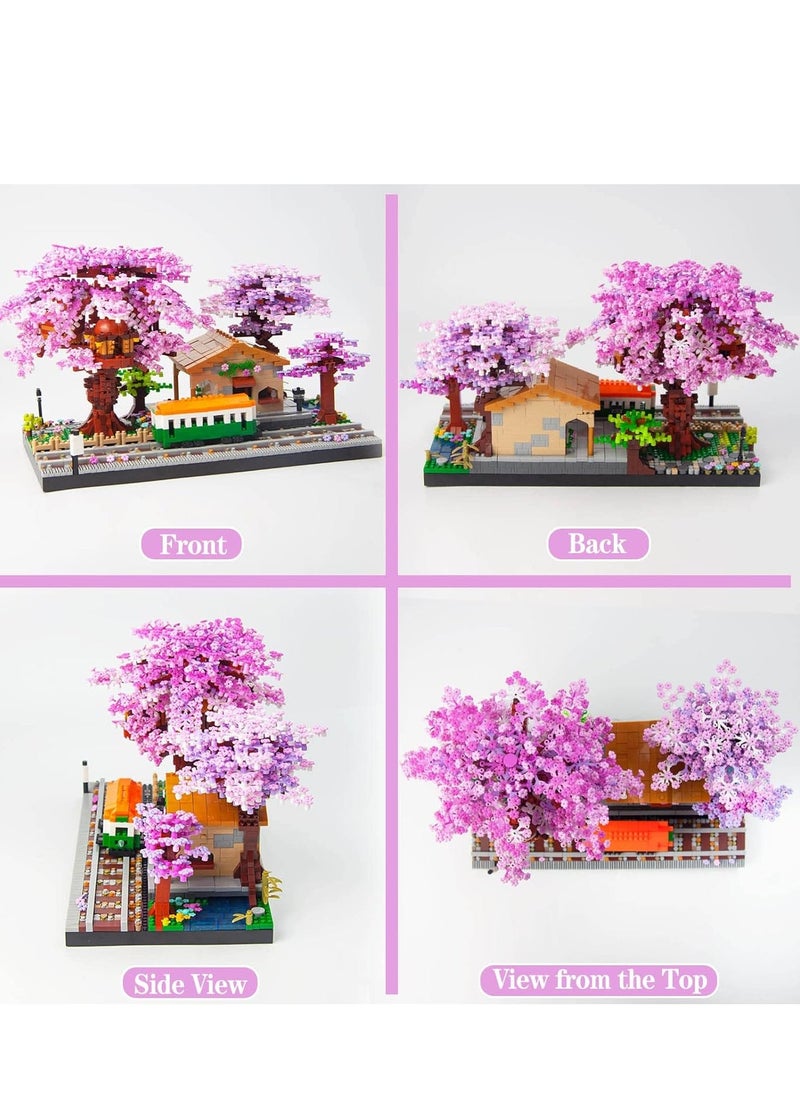Mini Cherry Blossom Train Station Building Blocks Set, Sakura Botanical Collection Building Set for Adults, 14+ Teens, Home Decor Accessories, 3668 Pcs  - Image 4