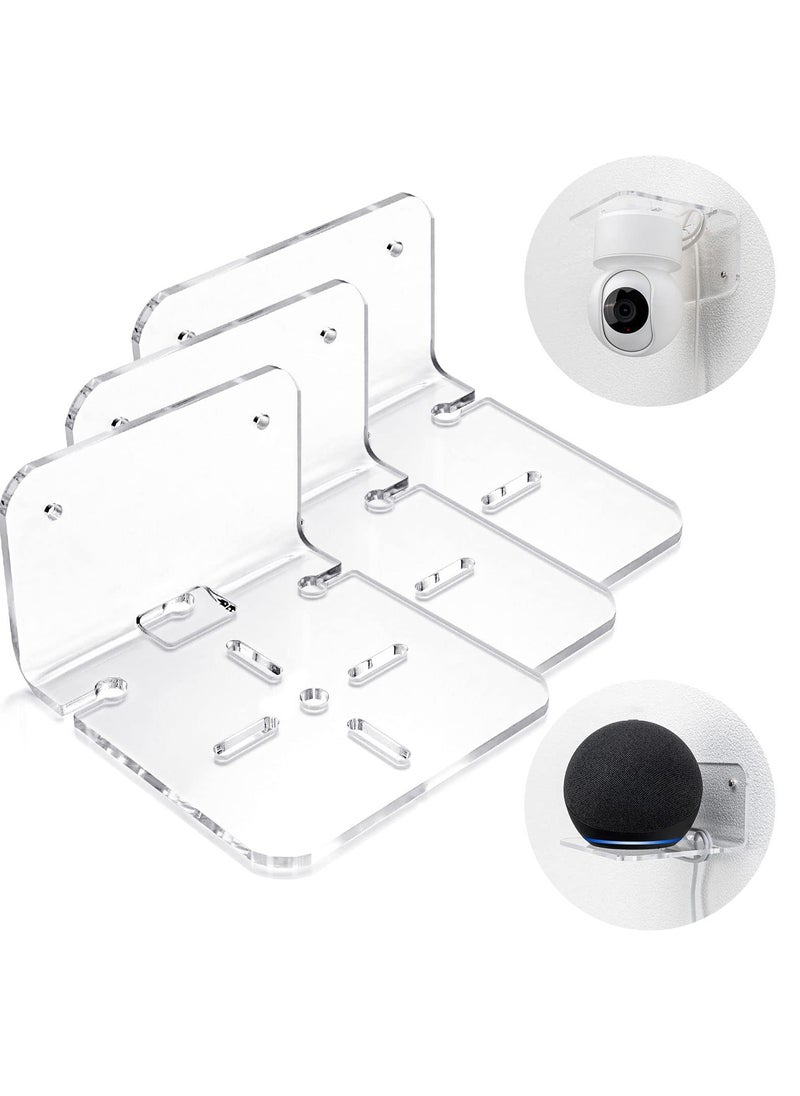AIYISHI Acrylic Small Wall Shelf Set of 3 for Security Cameras, Speakers, Baby Monitors, Universal Adhesive Shelf Easy to Install No Drill, with Cable Clips (Clear)  - Image 2