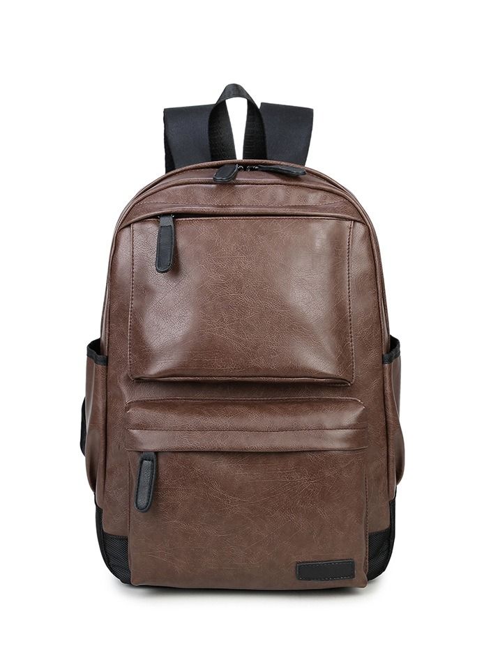 KUYING New Casual Men's Backpack Travel Backpack PU Soft Leather College Style 