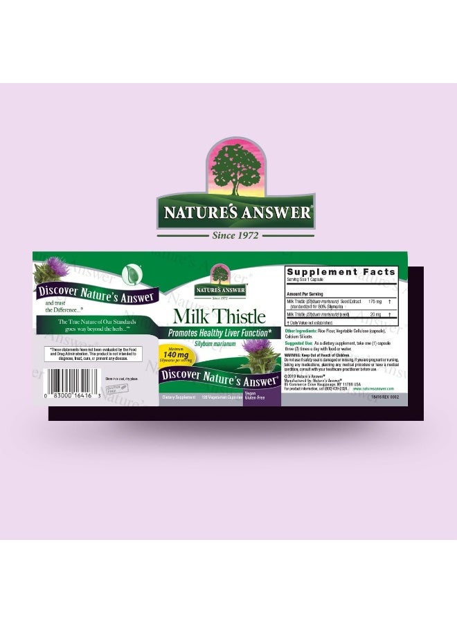 NATURE'S ANSWER Milk Thistle Seed Standardized Vegetarian Capsules 120's - Image 2