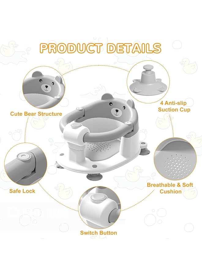 Tazweeq Baby Bath Seat For Toddler 6 Months And Up Bath Seat For Baby Infant Bath Seat With Suction Cups Non Slip Detachable Non Slip All Round Protection Newborn Bath Chair With Suction Cups - Image 5