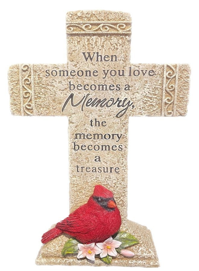Pine Ridge Memory Cross - Tabletop Spiritual Cross Decor with Cardinal, Rustic Memorial Gift, Comforting Quote “When Someone You Love Becomes a Memory, The Memory Becomes A Treasure” - Image 1