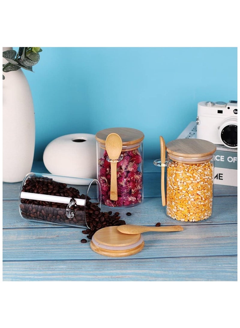 SKY-TOUCH - 3pcs Glass Jars with Bamboo Lids & Spoons 550ml Airtight Glass Spice Jars Clear Sugar Container Food Storage Containers for Coffee Beans Spice Sugar Tea Nuts Candy Salts - Image 1