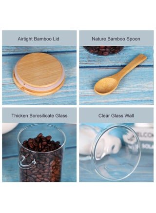 3pcs Glass Jars with Bamboo Lids & Spoons 550ml Airtight Glass Spice Jars Clear Sugar Container Food Storage Containers for Coffee Beans Spice Sugar Tea Nuts Candy Salts - view 5
