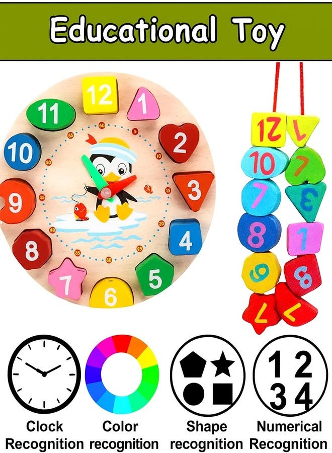 ROZADIO Wooden Learning Clock with Bead Lace, Educational Digital Analog Numbers, Shape & Color Learning Montessori Toy for Kids (Pack of 1, Multicolor) - Image 5