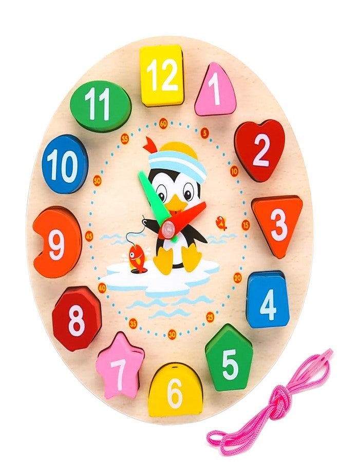 ROZADIO Wooden Learning Clock with Bead Lace, Educational Digital Analog Numbers, Shape & Color Learning Montessori Toy for Kids (Pack of 1, Multicolor) - Image 1