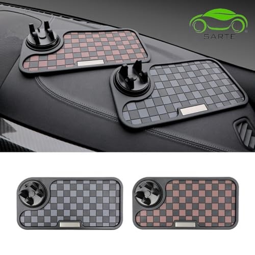 SARTE Car Dashboard Mat Anti-Slip Rubber Pad with Phone Holder Universal Non Slip Car Dashboard Sticky Adhesive Mat for Phones Sunglasses Keys(Black/Grey) Chess Design (Brown-Black Chess) - Image 4