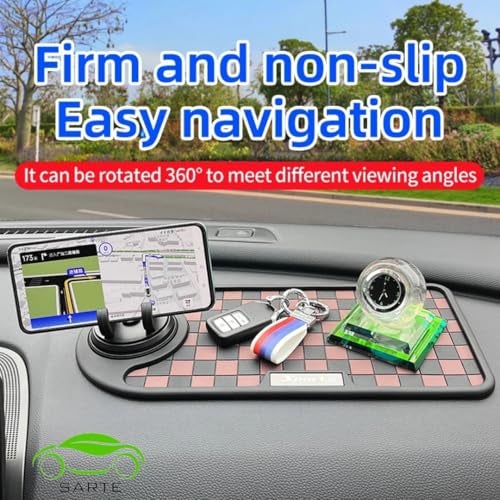 SARTE Car Dashboard Mat Anti-Slip Rubber Pad with Phone Holder Universal Non Slip Car Dashboard Sticky Adhesive Mat for Phones Sunglasses Keys(Black/Grey) Chess Design (Brown-Black Chess) - Image 2