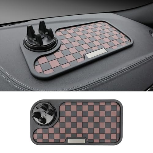 SARTE Car Dashboard Mat Anti-Slip Rubber Pad with Phone Holder Universal Non Slip Car Dashboard Sticky Adhesive Mat for Phones Sunglasses Keys(Black/Grey) Chess Design (Brown-Black Chess) - Image 1
