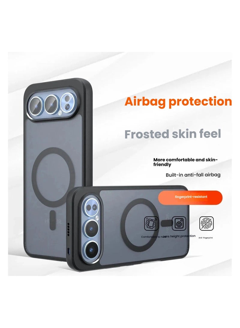 general Magnetic Protective Case Compatible with Honor 500/500Pro Matte Semi-Transparent Black Case with Anti-Yellowing Safety Airbag Protection PC + TPU Shock-Absorbing Protective Cover - Image 4