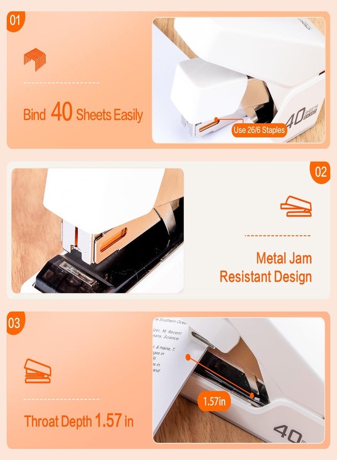 ديلي دباسة مكتبية سهلة الاستخدام من ديلي، دباسة شديدة التحمل، سعة 40-50 ورقة، استخدام بإصبع واحد، بدون جهد، تتضمن دبابيس ومزيل دبابيس، لون أبيض - Image 5