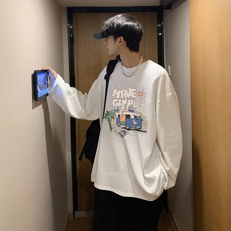 2023 new popular% cotton summer new Hong Kong style trendy men's loose all-match five-point round neck T-shirt - Image 5