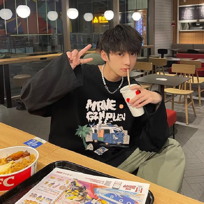 2023 new popular% cotton summer new Hong Kong style trendy men's loose all-match five-point round neck T-shirt - Image 2