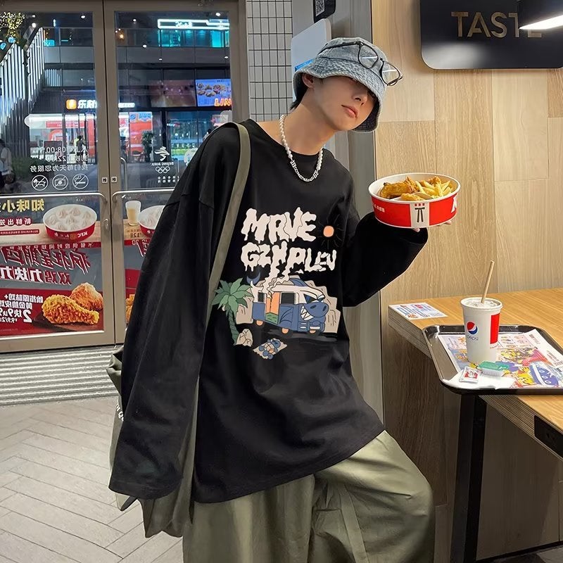 2023 new popular% cotton summer new Hong Kong style trendy men's loose all-match five-point round neck T-shirt - Image 3