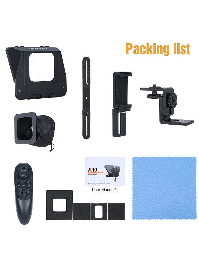 ANDOER - Andoer A10 Portable Smartphone DSLR Camera Teleprompter Prompter with Phone Holder Remote Control for Video Recording Live Streaming Interview Stage Presentation Speech - Image 1