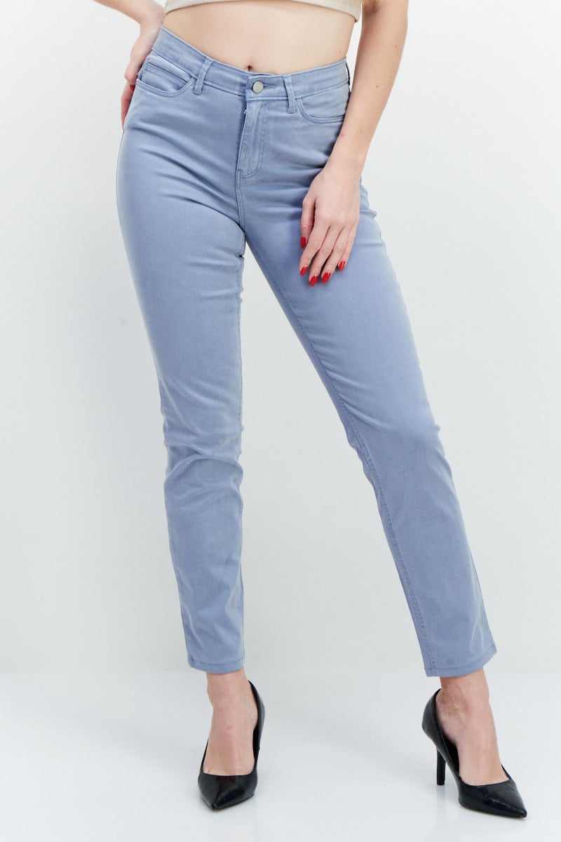 GUESS Women Skinny Fit Solid Denim Jeans, Dusty Blue - Image 1