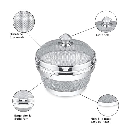 KAVSIYA Round Fridge Basket -Stainless Steel Refrigerator Net Basket Box with Cover, Easy to Open and Close Washing Bowl with Lid Safe for Fruit, Vegetable (ROUND FRIDGE BASKET (23CM) - Image 5