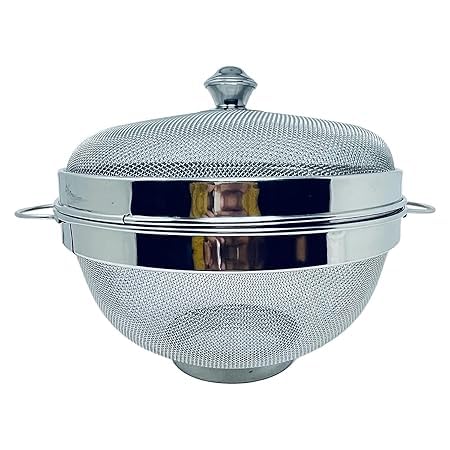 KAVSIYA Round Fridge Basket -Stainless Steel Refrigerator Net Basket Box with Cover, Easy to Open and Close Washing Bowl with Lid Safe for Fruit, Vegetable (ROUND FRIDGE BASKET (23CM) - Image 1