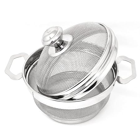 KAVSIYA Round Fridge Basket -Stainless Steel Refrigerator Net Basket Box with Cover, Easy to Open and Close Washing Bowl with Lid Safe for Fruit, Vegetable (ROUND FRIDGE BASKET (23CM) - Image 2