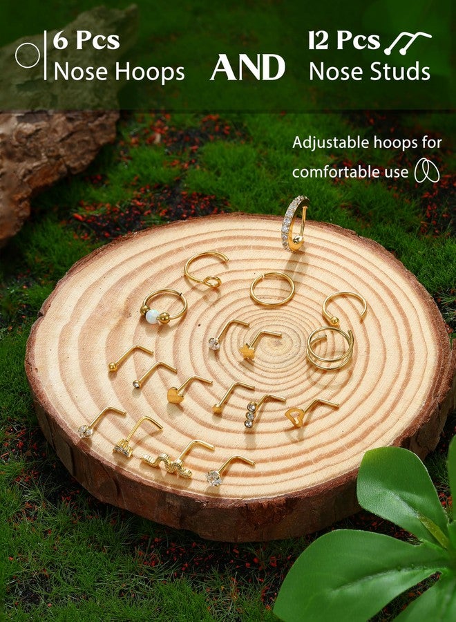 Jstyle 14K Gold Nose Rings for Women Men - 20G Stainless Steel Nose Rings Hoops L Shaped Studs Hypoallergenic Nostril Piercings Jewelry Helix Cartilage Daith Tragus Sleeper Earring Gold - Image 5