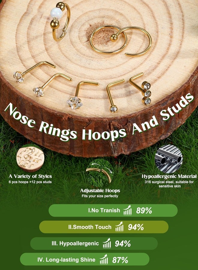 Jstyle 14K Gold Nose Rings for Women Men - 20G Stainless Steel Nose Rings Hoops L Shaped Studs Hypoallergenic Nostril Piercings Jewelry Helix Cartilage Daith Tragus Sleeper Earring Gold - Image 4