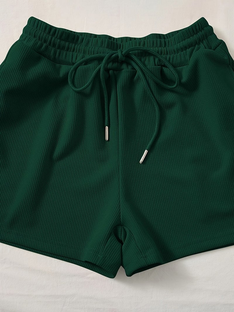 Women's Green Sleeveless Tank Top & Drawstring Shorts Set - Casual, Solid Color - Image 4