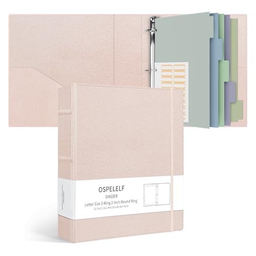 Ospelelf Vintage Hardcover 3 Ring 2 inch Leather Binder, Professional Binders Organizer Suitable for Letter Size Documents, Binder Dividers with Tabs, Rose Gold - Image 1