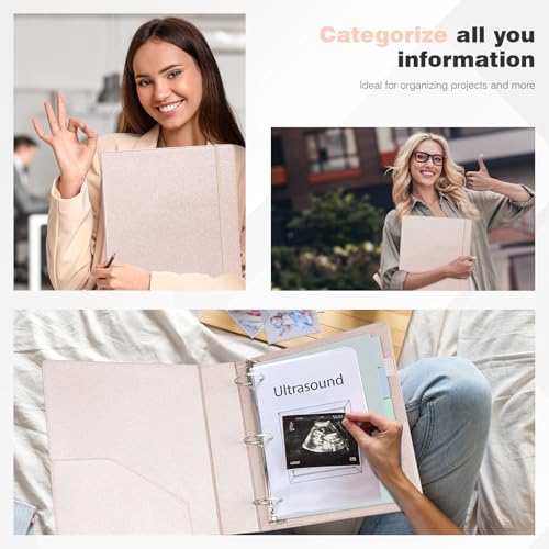Ospelelf Vintage Hardcover 3 Ring 2 inch Leather Binder, Professional Binders Organizer Suitable for Letter Size Documents, Binder Dividers with Tabs, Rose Gold - Image 4