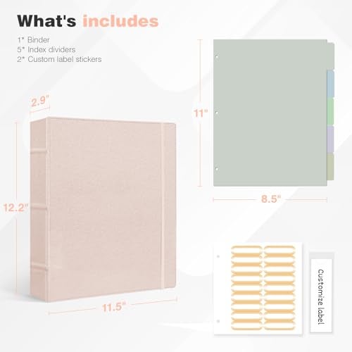 Ospelelf Vintage Hardcover 3 Ring 2 inch Leather Binder, Professional Binders Organizer Suitable for Letter Size Documents, Binder Dividers with Tabs, Rose Gold - Image 5