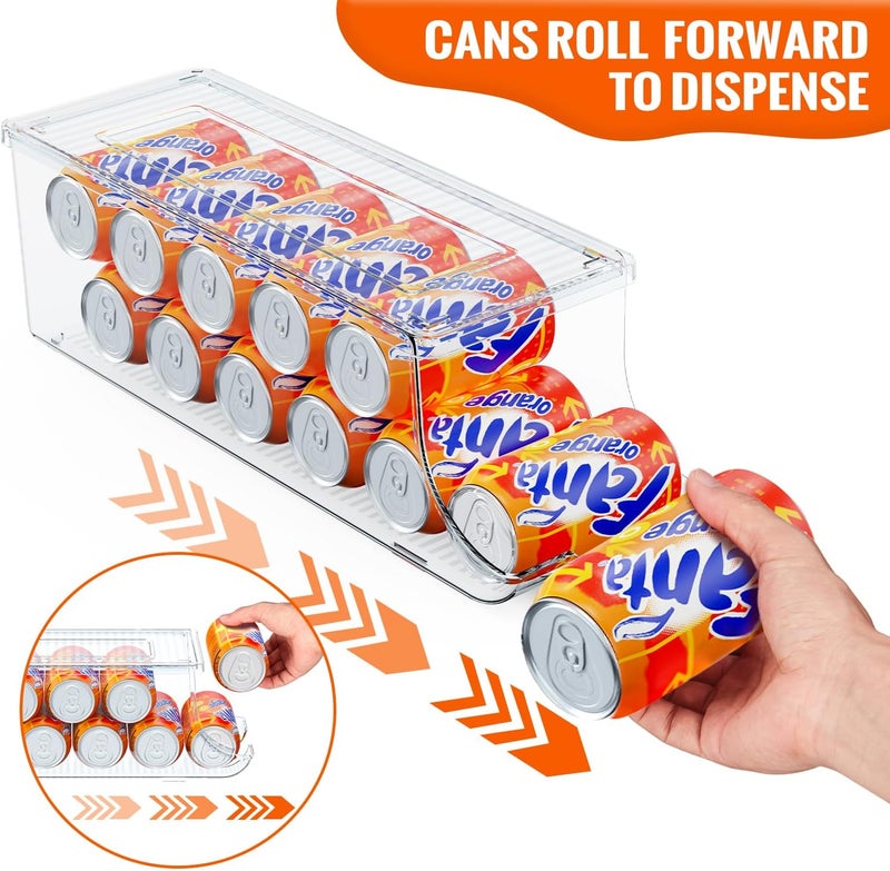 SCAVATA 4 Pack Soda Can Organizer for Refrigerator, Stackable Canned Food Pop Cans Container Can Holder Dispenser with Lid for Fridge Rack Freezer, Clear Storage Bins-Holds 12 Cans Each (Transparent) - Image 3