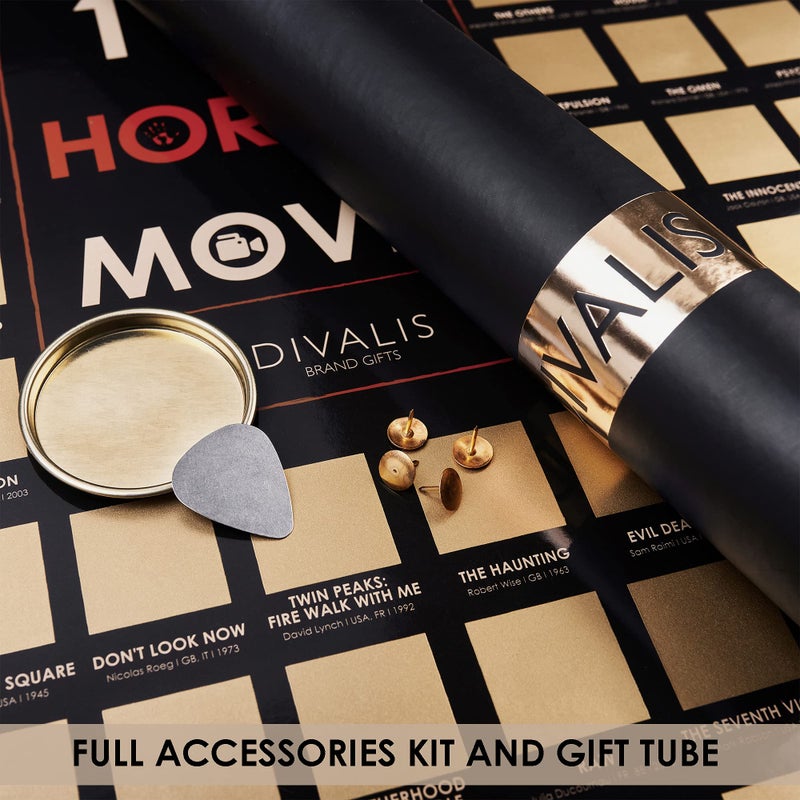 Divalis Top 100 Horror Movies Scratch off Poster - Large Cinema Scratchable Poster - Horrors of all Time Bucket List - Must See Movie Challenge - Essential Horrors Scratch off Calendars - Films to Watch - Image 4