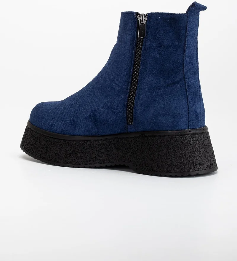 Dilimler Ayakkabı Slices Shoes Women Boots Navy Blue Thick Sole Suede Laceless Flat