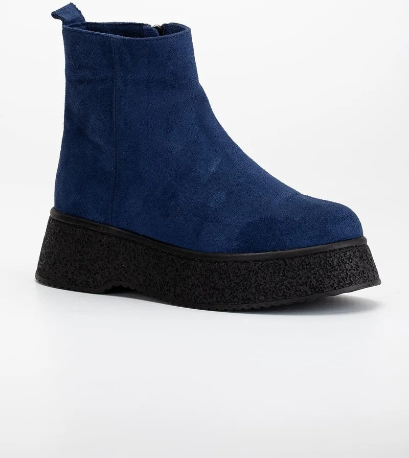 Dilimler Ayakkabı Slices Shoes Women Boots Navy Blue Thick Sole Suede Laceless Flat
