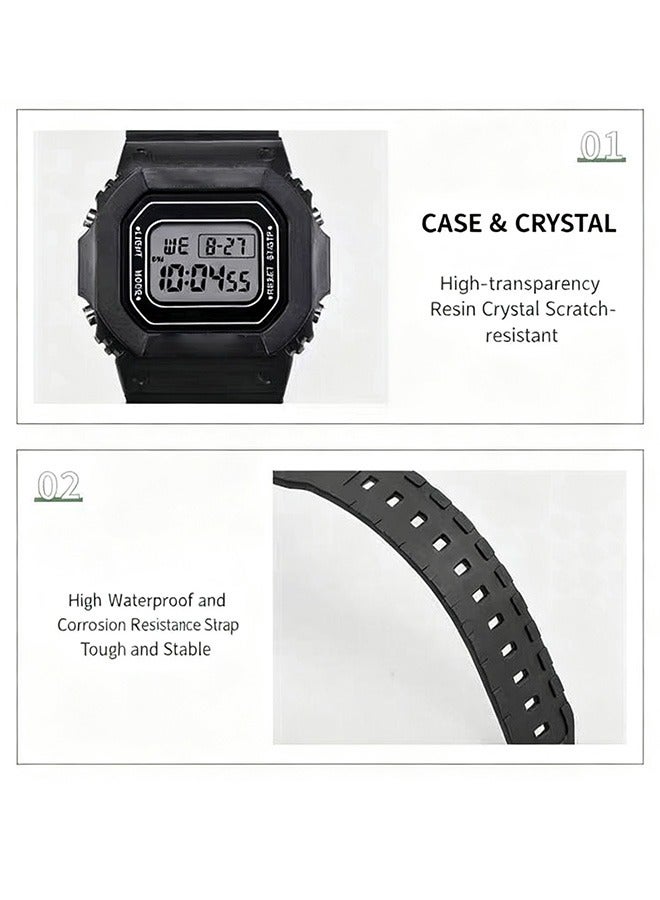 Classic Digital Watches For Men And Women, Outdoor Sports Leisure Waterproof Watch, Multi Functional Student Electronic Watch(Black) - Image 3
