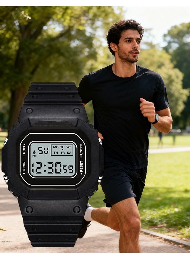 Classic Digital Watches For Men And Women, Outdoor Sports Leisure Waterproof Watch, Multi Functional Student Electronic Watch(Black) - Image 2