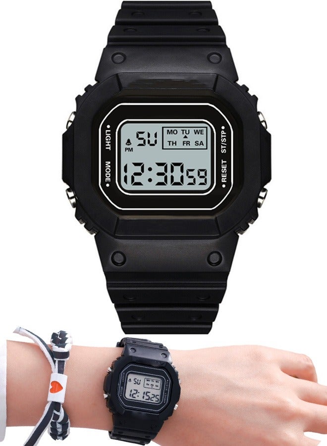 Classic Digital Watches For Men And Women, Outdoor Sports Leisure Waterproof Watch, Multi Functional Student Electronic Watch(Black) - Image 4