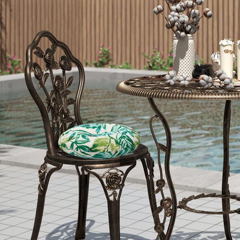 FUNHOME Bistro Chair Cushions 15 inch,Set of 2,Tufted Tropical Round Chair Cushions with Ties,15"x15"x4",Water Resistant Round Seat Cushion for Barstool,Patio Garden Kitchen Outdoor Furniture(Palm Leaf) - Image 3