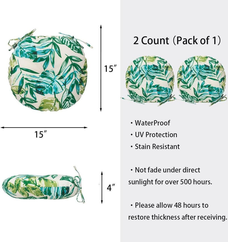 FUNHOME Bistro Chair Cushions 15 inch,Set of 2,Tufted Tropical Round Chair Cushions with Ties,15"x15"x4",Water Resistant Round Seat Cushion for Barstool,Patio Garden Kitchen Outdoor Furniture(Palm Leaf) - Image 5