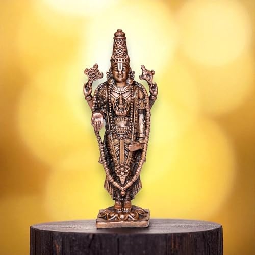RAISOM Pure Copper Mini Balaji Idol | Antique Platina Finish | Ideal for Home Temple, Car Dashboard, Gifting, Housewarming & Home Decor | Height: 3.5 Inch Weight: 85 Grams - Image 1