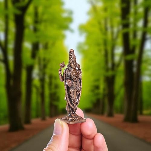 RAISOM Pure Copper Mini Balaji Idol | Antique Platina Finish | Ideal for Home Temple, Car Dashboard, Gifting, Housewarming & Home Decor | Height: 3.5 Inch Weight: 85 Grams - Image 3