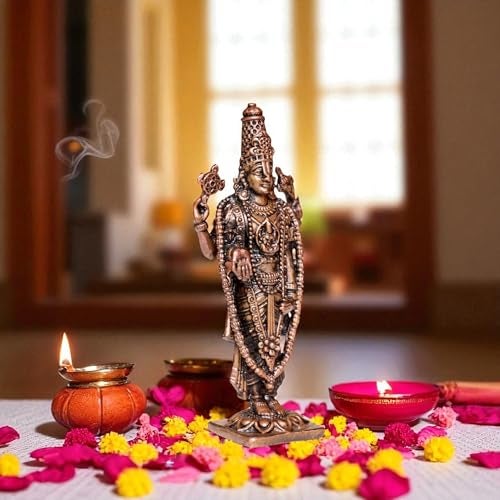 RAISOM Pure Copper Mini Balaji Idol | Antique Platina Finish | Ideal for Home Temple, Car Dashboard, Gifting, Housewarming & Home Decor | Height: 3.5 Inch Weight: 85 Grams - Image 4
