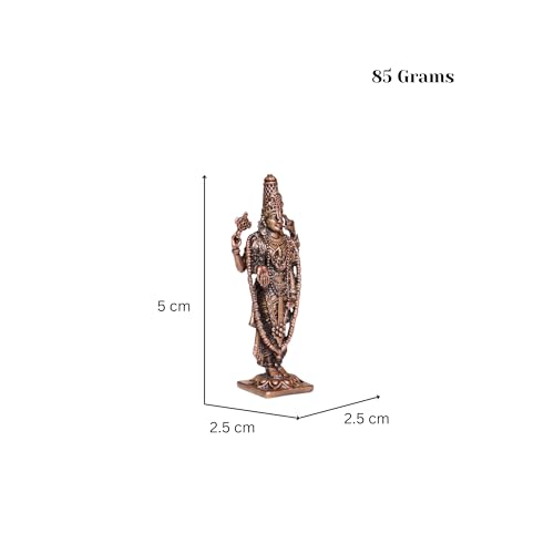 RAISOM Pure Copper Mini Balaji Idol | Antique Platina Finish | Ideal for Home Temple, Car Dashboard, Gifting, Housewarming & Home Decor | Height: 3.5 Inch Weight: 85 Grams - Image 2
