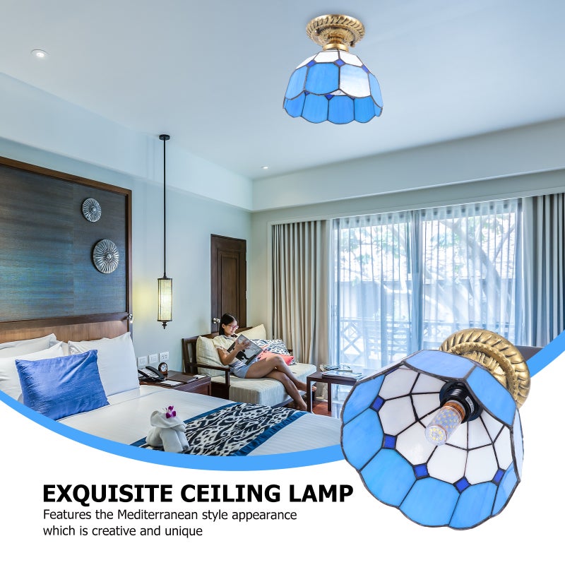 1pc Mediterranean Style Indoor Ceiling Light Indoor Glass Craft Ceiling Light - Image 5