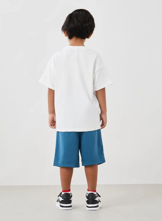Styli Styli Boys Typography Print Oversized Tee and Shorts Set