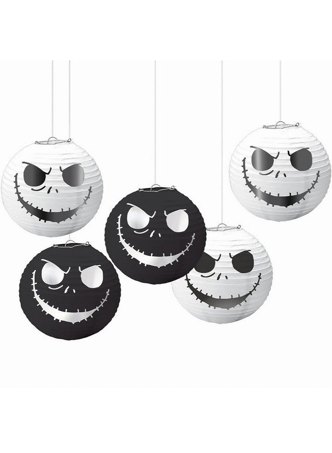 Amscan ?Disney Tim Burton's Nightmare Before Christmas Mini Lanterns - (5") Pack of 5 - Black & White Foil Hot-Stamp - Perfect Party Decor for Halloween & Festive Atmosphere  - Image 1