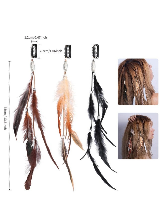 RONRONS Onrons 6 Pack Handmade Boho Hippie Hair Extensions With Feather Clip Comb Headdress Diy Accessories For Women (Brown Black Khaki) - Image 4