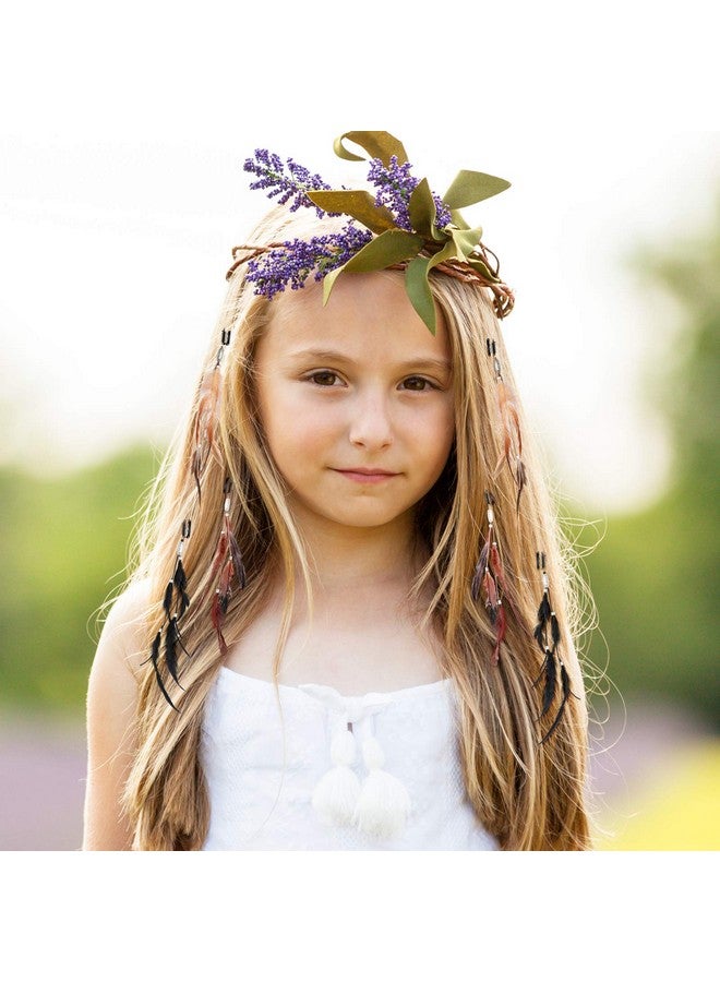 RONRONS Onrons 6 Pack Handmade Boho Hippie Hair Extensions With Feather Clip Comb Headdress Diy Accessories For Women (Brown Black Khaki) - Image 5