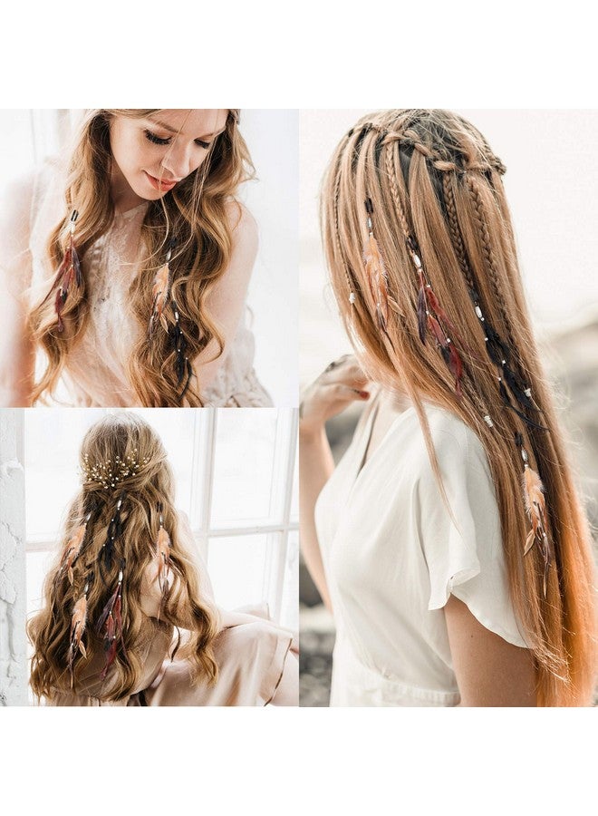 RONRONS Onrons 6 Pack Handmade Boho Hippie Hair Extensions With Feather Clip Comb Headdress Diy Accessories For Women (Brown Black Khaki) - Image 3