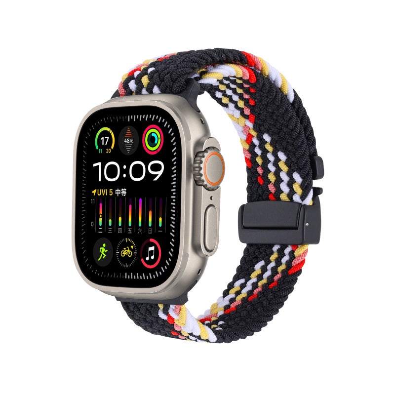 erorex For Apple Watch 46Mm / 49Mm / 45Mm / 44Mm Snap Button Braided Watch Band(Black Rainbow) - Image 1